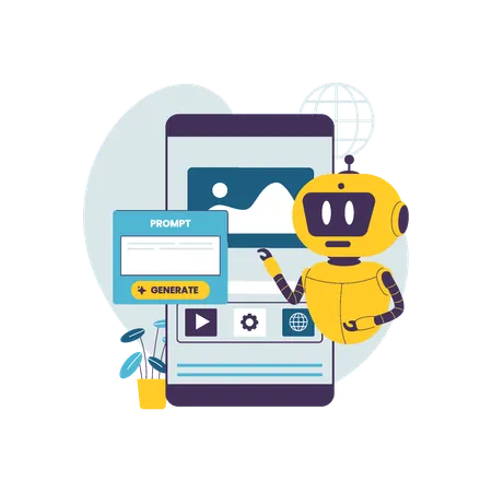 AI Robot Generating User Interface with Prompt  Illustration