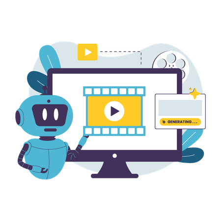 AI Robot Generating Video Content  Illustration