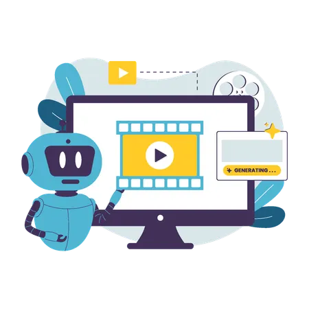 AI Robot Generating Video Content  Illustration