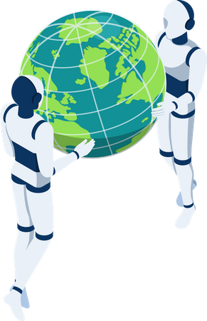 Ai robot holding earth planet in hands  Illustration