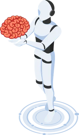 Ai robot holding human brain  Illustration