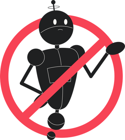AI robot inside prohibition symbol for tech protest  Illustration