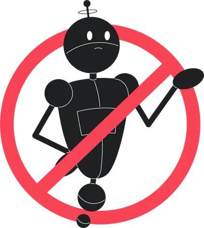 AI robot inside prohibition symbol for tech protest  Illustration
