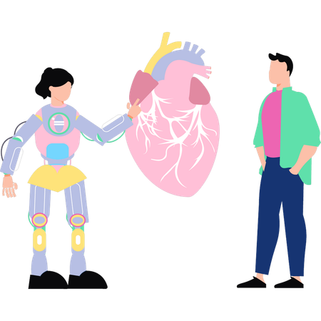 AI robot is telling about the heart surgery to the boy  Illustration