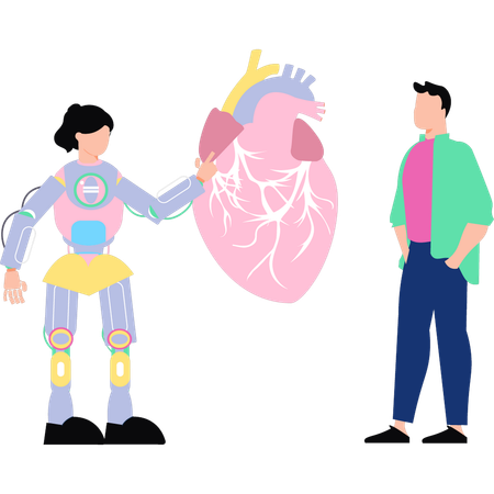 AI robot is telling about the heart surgery to the boy  イラスト