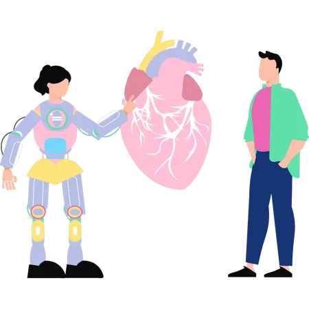 The AI Robot Is Telling About The Heart To The Boy Illustration