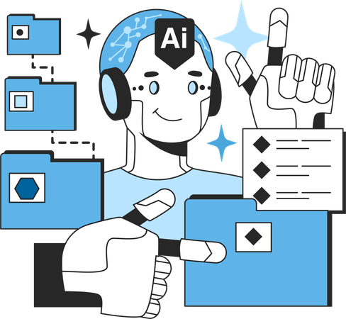Ai robot managing file folders  Illustration