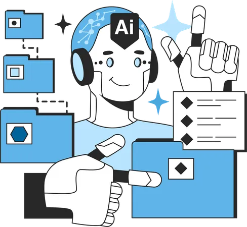 Ai robot managing file folders  Illustration