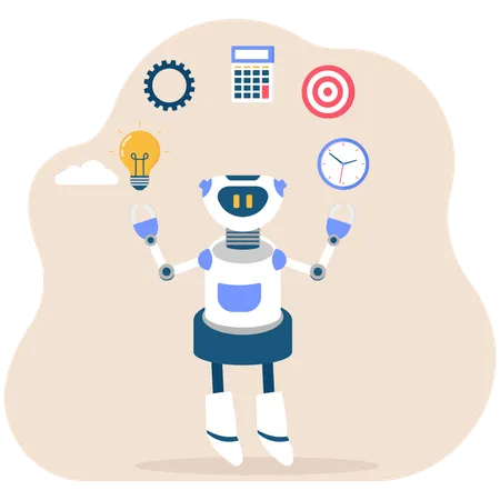 AI robot managing multiple business project  Illustration