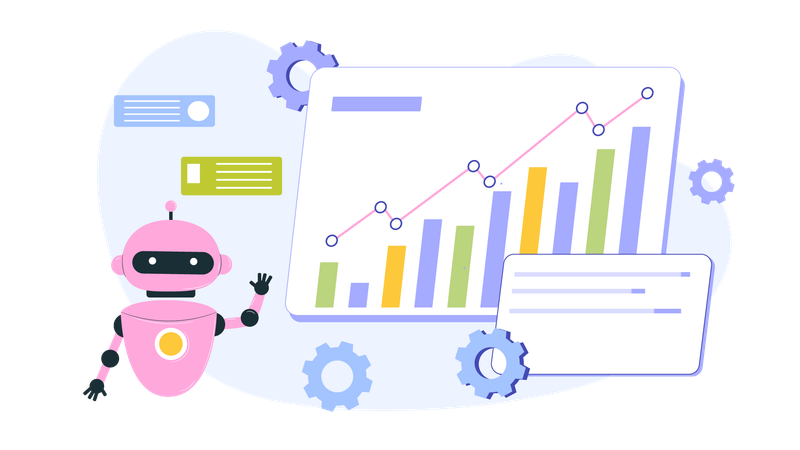 Robot Ai présentant un tableau d'analyse  Illustration