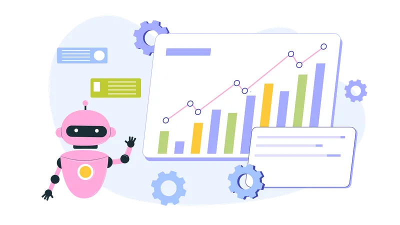 Robot Ai présentant un tableau d'analyse  Illustration