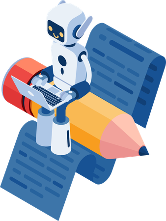 Ai Robot Sitting on Pencil and Write Article  Illustration