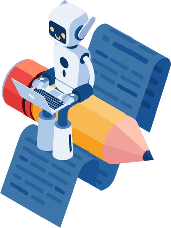 Ai Robot Sitting on Pencil and Write Article  Illustration