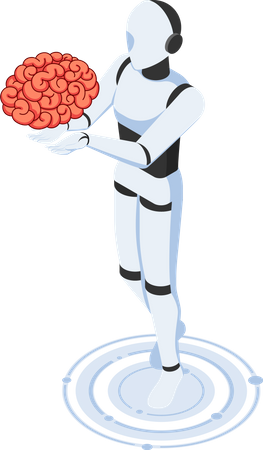 Robot Ai sosteniendo cerebro humano  Ilustración
