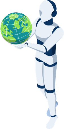 Robot Ai sosteniendo el globo terráqueo.  Ilustración