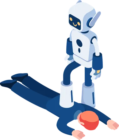 Flat 3 D Isometric Ai Robot Step On Businessman Ai Artificial Intelligence Robot Replacing Human Jobs Illustration