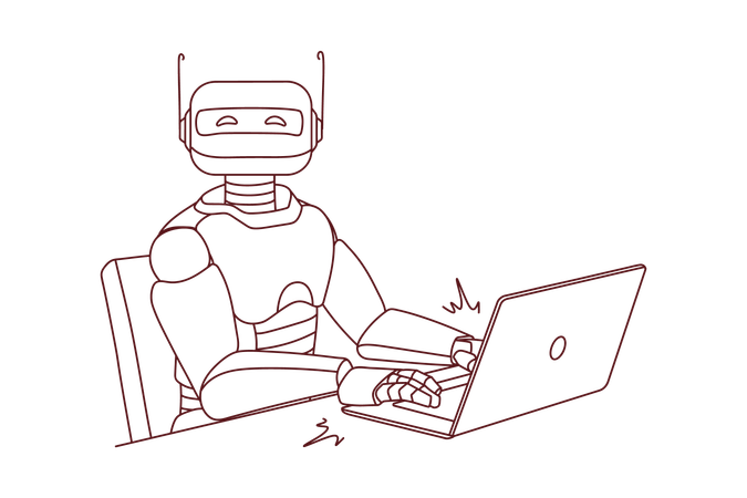 Robô AI trabalhando no laptop  Ilustração