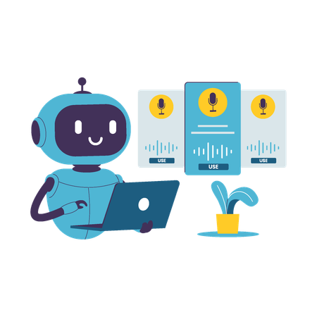 AI Robot Using Voice Changer Software on Laptop  Illustration