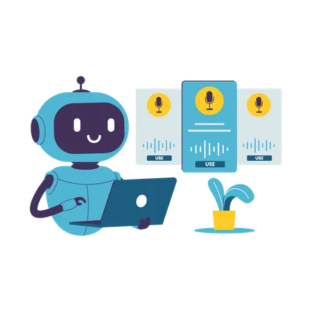 AI Robot Using Voice Changer Software on Laptop  Illustration