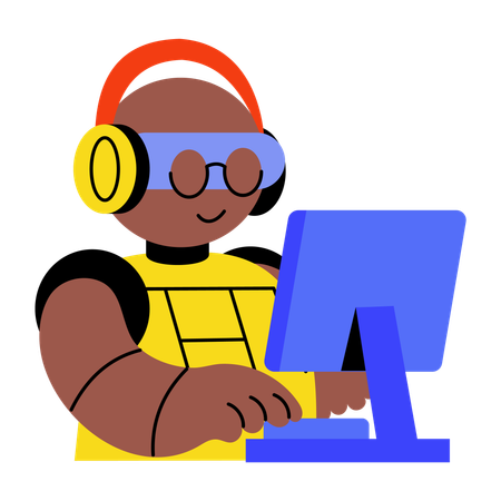 Ai robot working on computer  Illustration