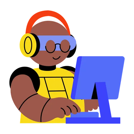 Ai robot working on computer  Illustration