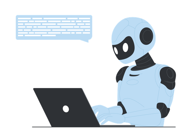 AI Robot Working on Laptop  Illustration
