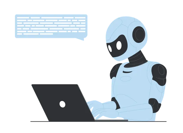 AI Robot Working on Laptop  Illustration