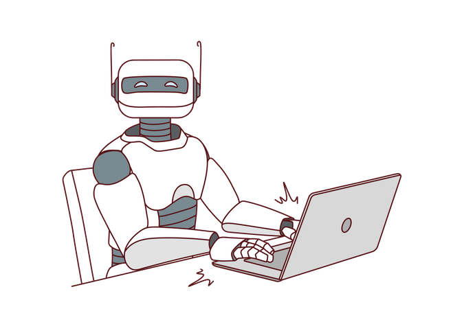 AI robot working on laptop Illustration