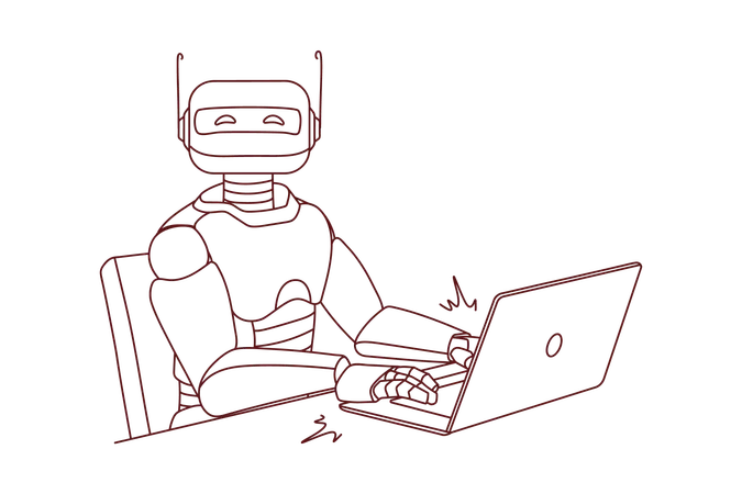 AI robot working on laptop  Illustration