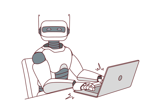 AI robot working on laptop  Illustration