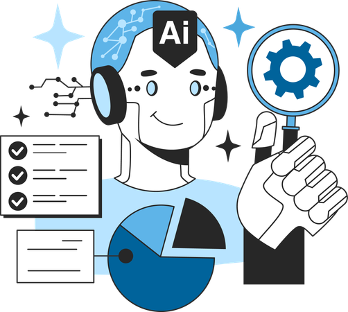 Ai robot working on production process monitoring  イラスト