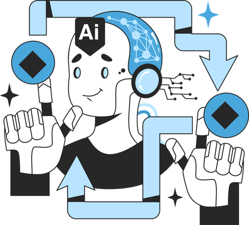 Ai robot working with neural network  일러스트레이션