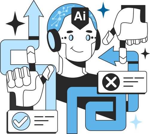 Ai robot working with neural network  일러스트레이션