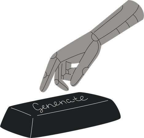 AI robotic hand reaching for generate button  Illustration