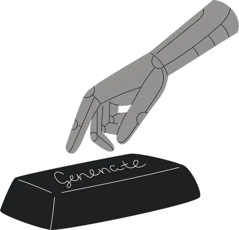 AI robotic hand reaching for generate button  Illustration