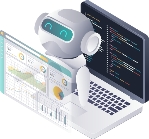 AI Robots in Programming Language Analysis  Illustration