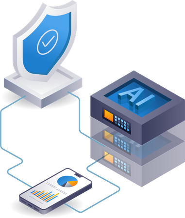 Análisis de teléfonos inteligentes con servidor de IA  Ilustración