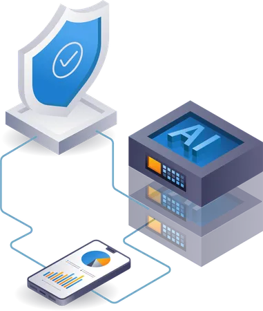 Análisis de teléfonos inteligentes con servidor de IA  Ilustración