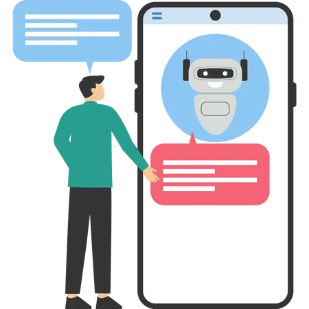 AI Assistant Support And FAQ Concept Asking Questions And Receiving Answers Customers In Dialogue With Chatbots On Smartphones Character Chatting With Robot Flat Cartoon Vector Illustration