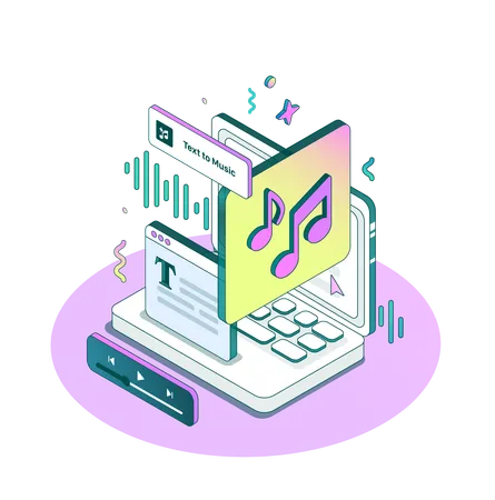 Artificial Intelligence Turns Text Into Music Isometric Minimalist Style In Different Dimensions Service For Generating Audio Neural Network Makes Melodies Vector Illustration Illustration