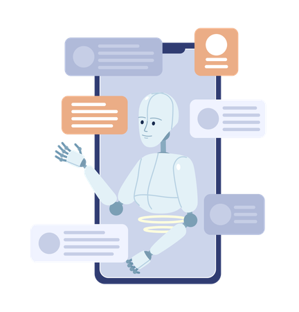 AI virtual assistant on mobile phone  Illustration