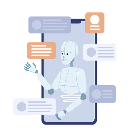 AI virtual assistant on mobile phone  Illustration