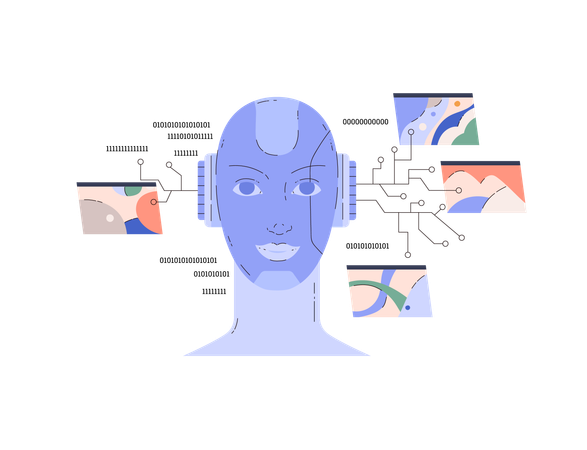 AI with digital brain analyzing processing data  Illustration