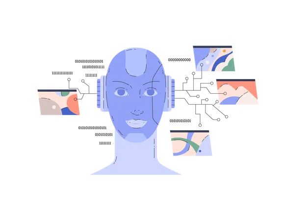 AI with digital brain analyzing processing data  Illustration