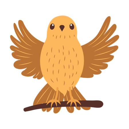 Un aigle orange mignon battant des ailes sur une branche d'arbre  Illustration