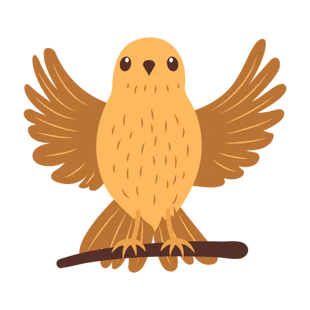 Un aigle orange mignon battant des ailes sur une branche d'arbre  Illustration