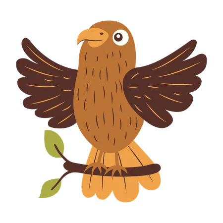 Un aigle orange mignon battant des ailes sur une branche d'arbre  Illustration