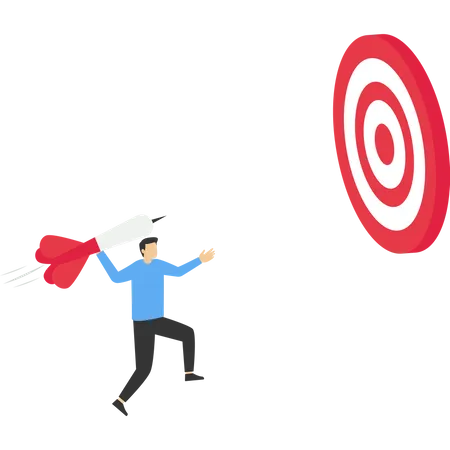 Concept Aim For Big Goal Businessman Throw Big Dart Aim To Hit Bullseye Dart Board Challenge To Reach Target Success Or Accuracy Ambition To Reach Target Business Concept Illustration