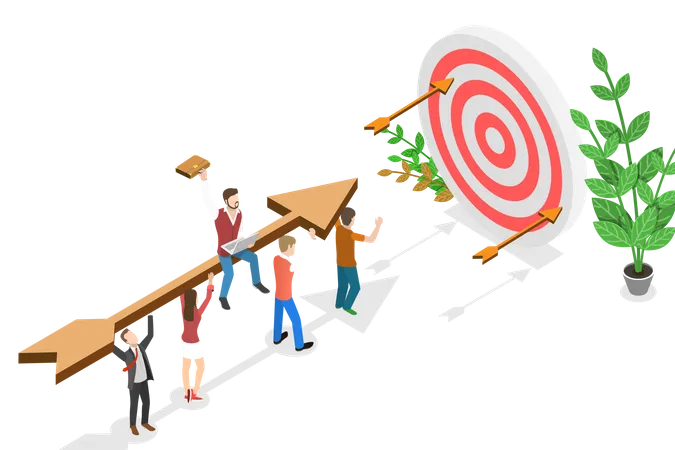 3 D Isometric Flat Vector Conceptual Illustration Of Aiming For The Target Achieving Business Goals Illustration