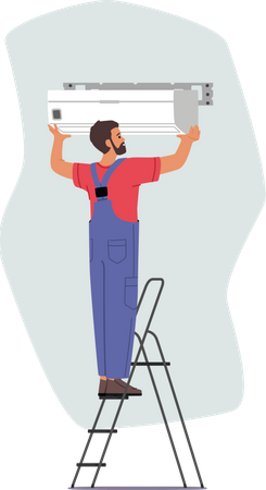 Air Conditioner Installation by Service Technician at Home Illustration